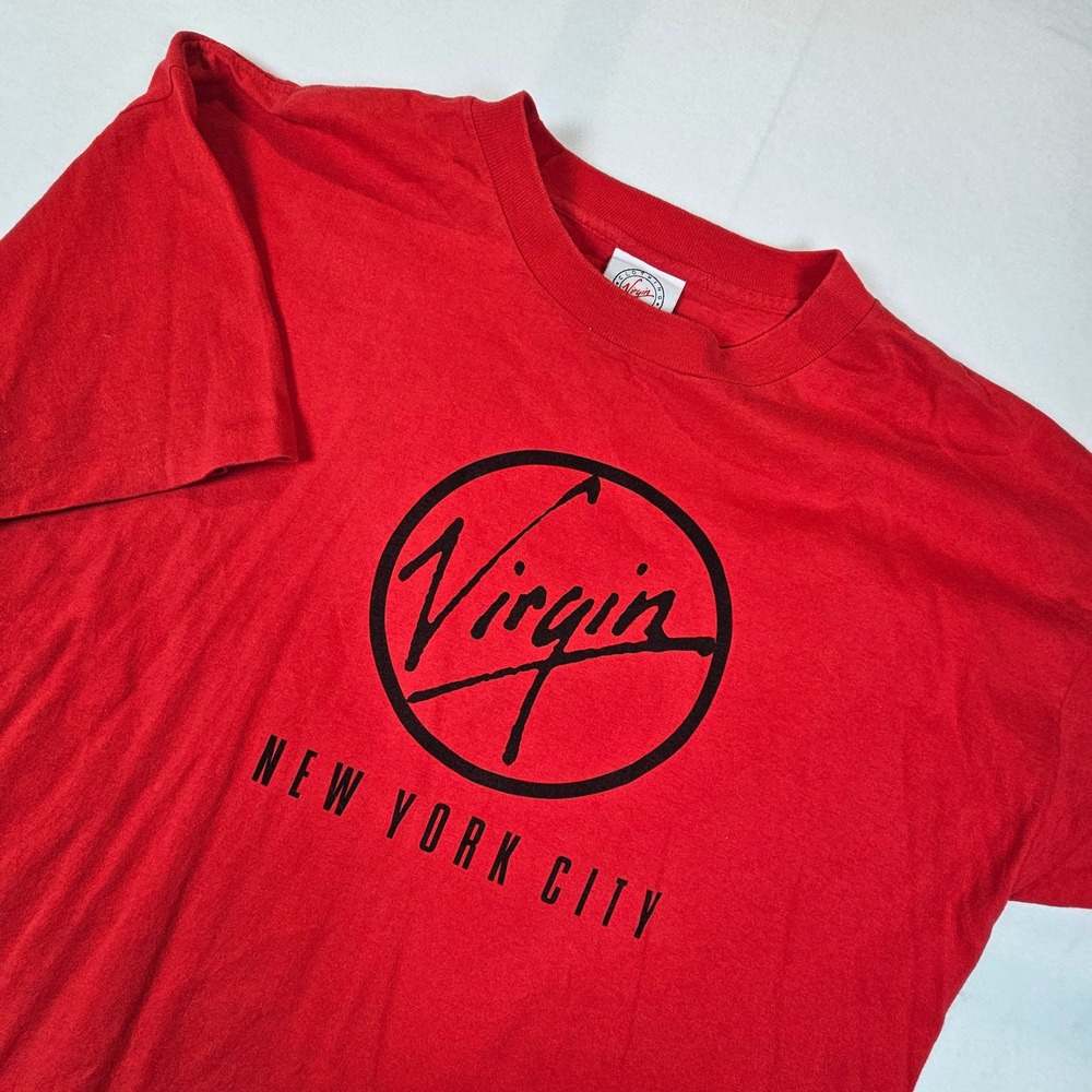 Vintage Virgin Records Clothing Co. NYC T-Shirt Red Made in USA Single Stitch XL